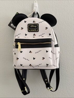 LOUNGEFLY White & Black Mickey Mouse Mini Backpack with Ears